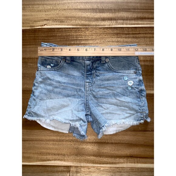 Cat & Jack Girls Distressed Denim Blue Shorts w/ Embroidered Flowers Medium - Picture 10 of 12
